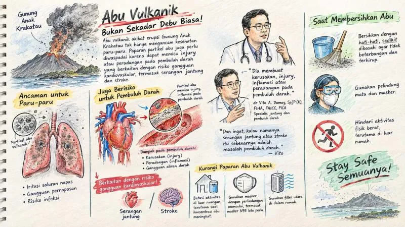 Ilustrasi: Infografis ancaman abu vulkanik bagi kesehatan. (ChatGPT)