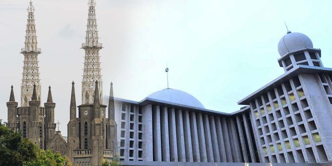 Rumah ibadah, Gereja Katedral dan Masjid Istiqlal (Foto: Merdeka)